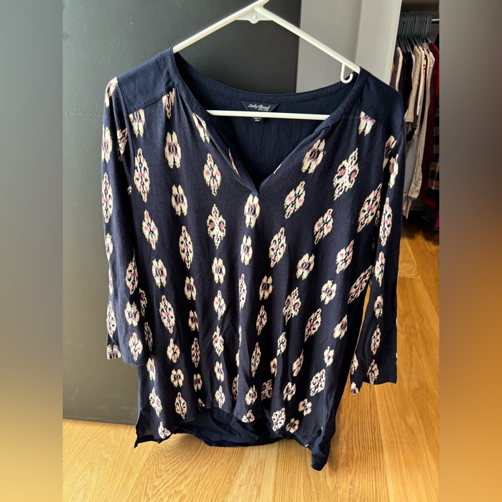 Lucky Brand Navy and Pink Patterned Blouse